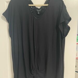 Torrid Black Embellished Tie Front Blouse